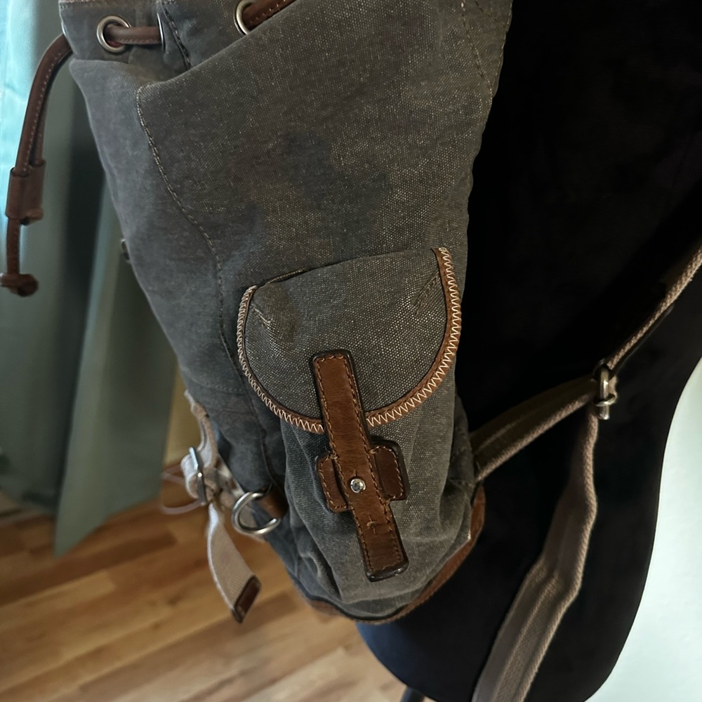 Fossil Charcoal Canvas Backpack with Brown Accents - Picture 5 of 7